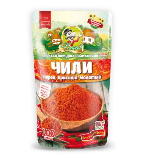 картинка Дой-пак перец красный Чили молотый 100 г от Кубанского производителя натуральных специй и приправ  Перцов